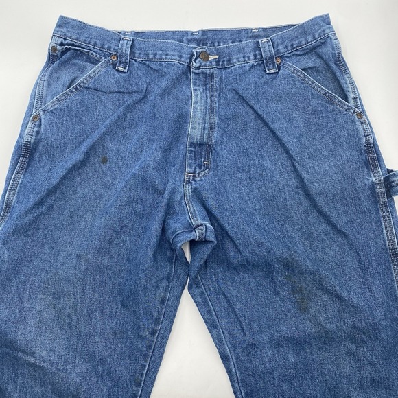 Wrangler Five Star Heritage Carpenter Blue Jeans Mens 38x32 Work Pants SPOTS - Picture 7 of 12